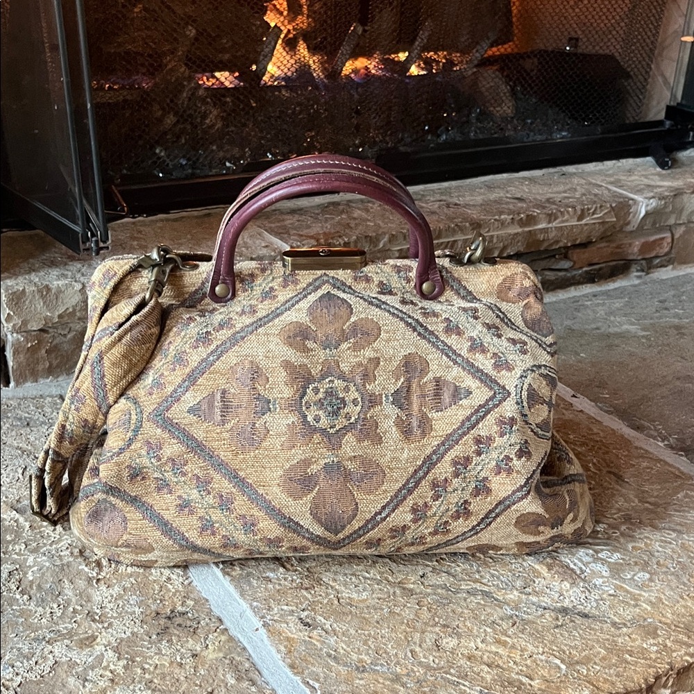 The Carpetbagger Modern Weekender Chenille and brass trim Handbag